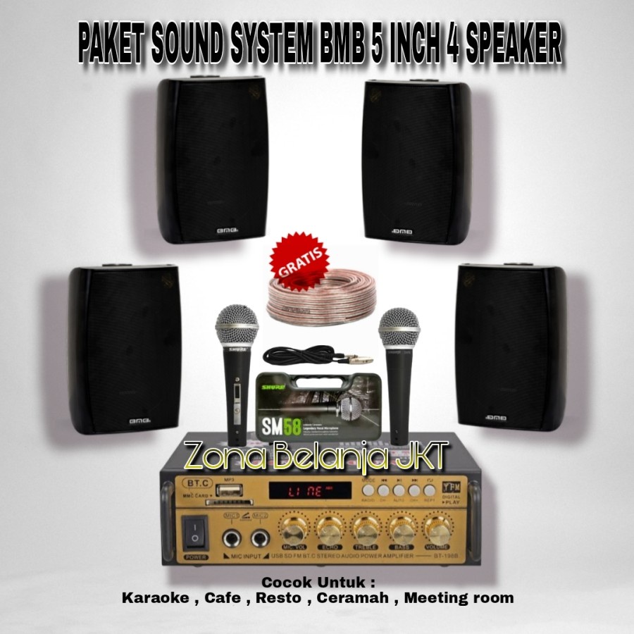 PAKET SOUND SPEAKER BMB 5 INCH KG 511 4 SPEAKER CAFE RESTO KLINIK PANGGILAN AMPLI USB BLUETOOTH MIC (Mini 3)