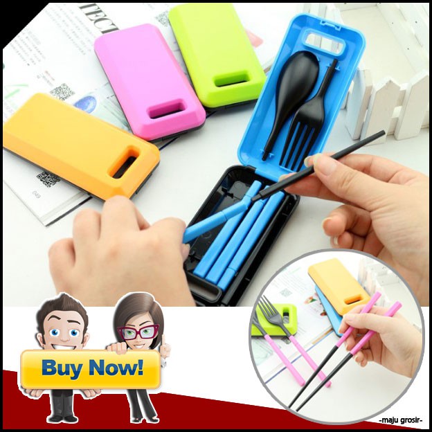 Sendok Garpu Sumpit Portable Lipat Travel / Wisata Warna Warni (FN20)