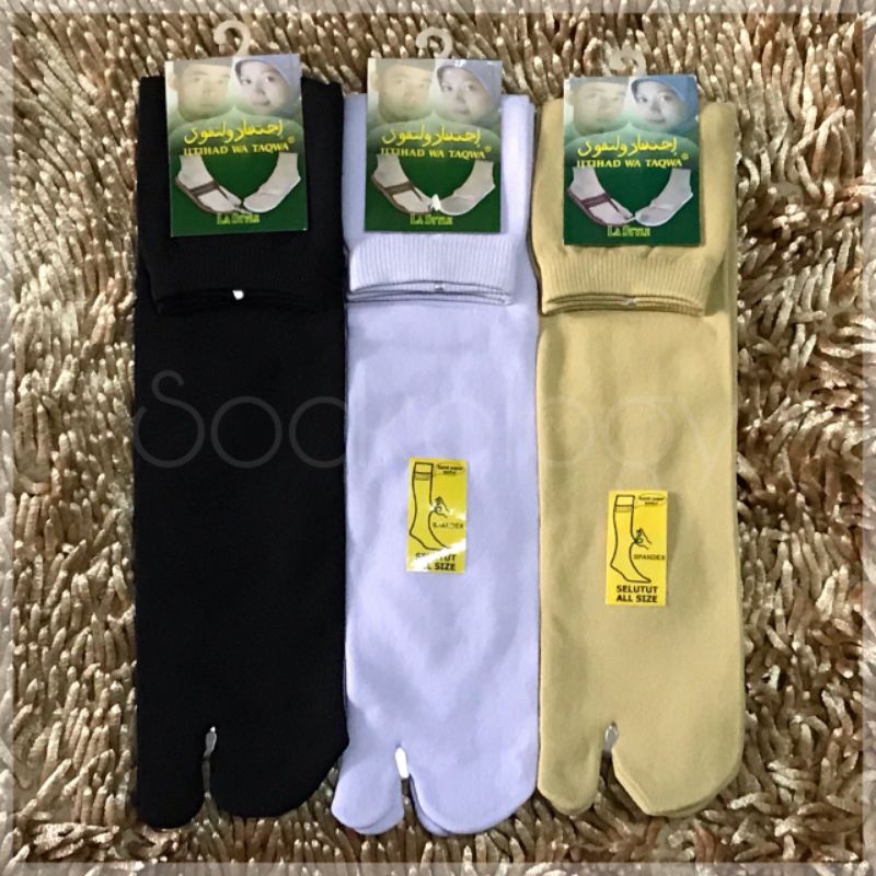 (Grosir termurah min. 3pcs @9.000) Kaos kaki muslimah jempol selutut Ijtihad Wa Taqwa