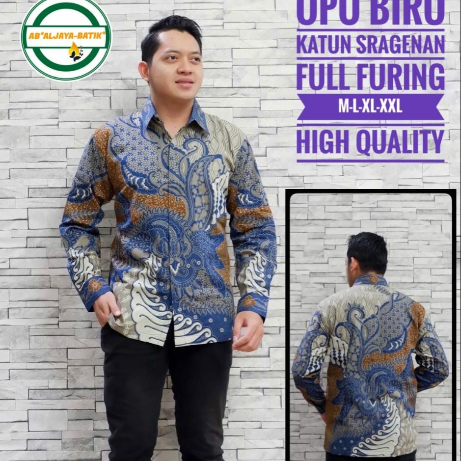 Kemeja Batik Pria Warna Biru OPO BIRU Batik Lengan Panjang Lapis Furing Batik Terbaru