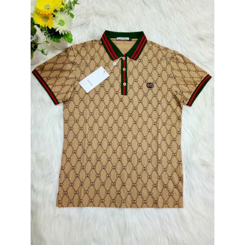 POLO SHIRT GUCCI BROWN / KAOS KERAH GUCCI / BAJU IMPORT PREMIUM KUALITAS TERBAIK