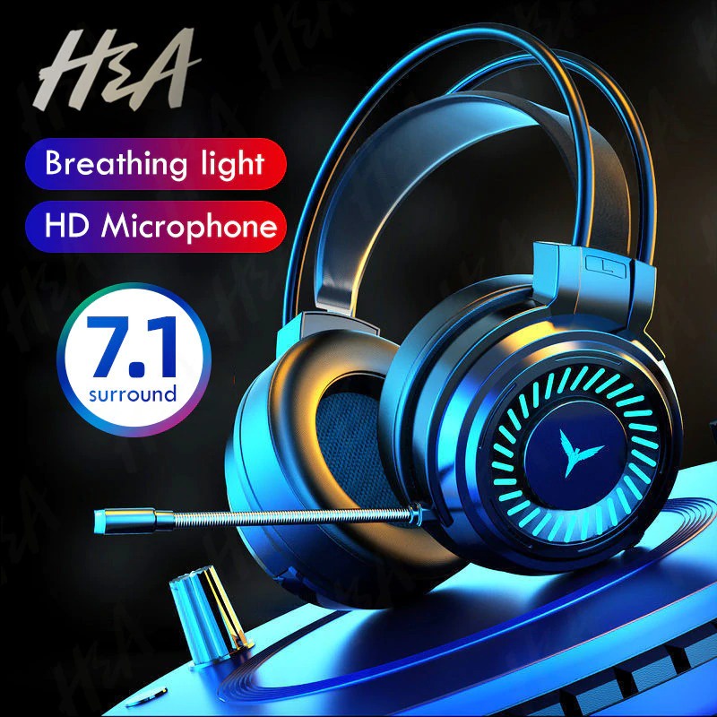 H&amp;A Headphone Gaming USB Virtual Surround 7.1 Colourful RGB with Mic G58 HITAM