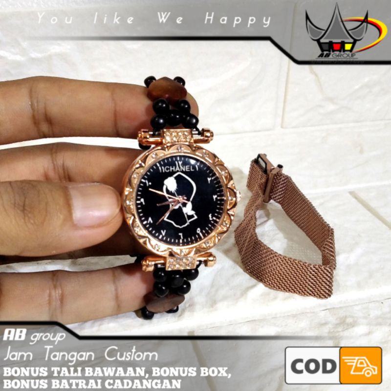 JAM TANGAN WANITA CUSTOM KOKKA KAYU BONUS BOX DAN TALI BAWAAN