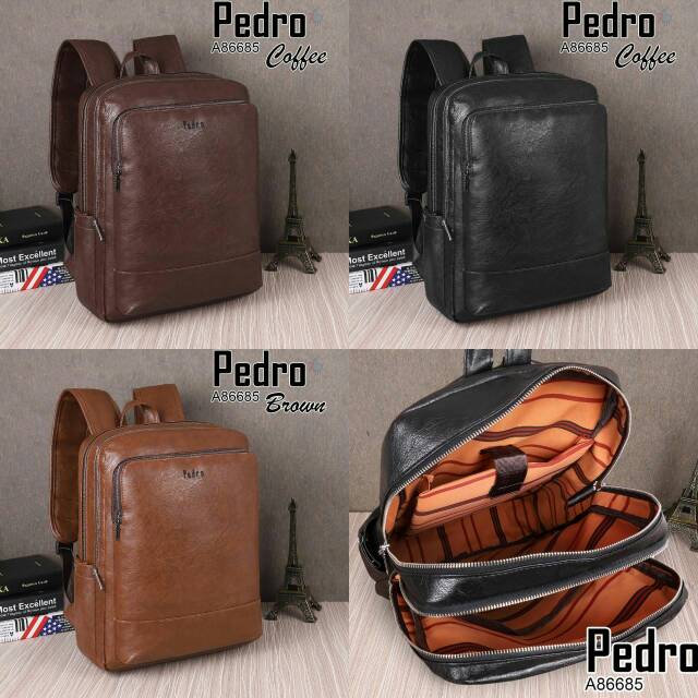 Backpack Laptop Kulit Pedro Kualitas Semi Ori Warna Coklat Htam dan Coffee Grosir Tas Batam