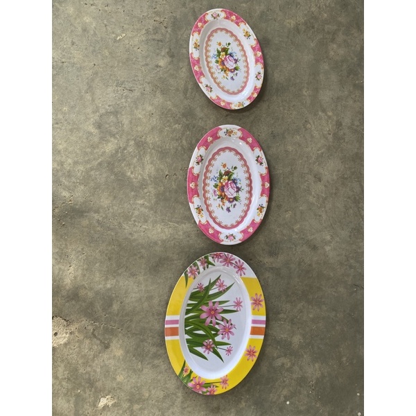 Nampan melamin oval putih motif bunga kecil tanggung besar