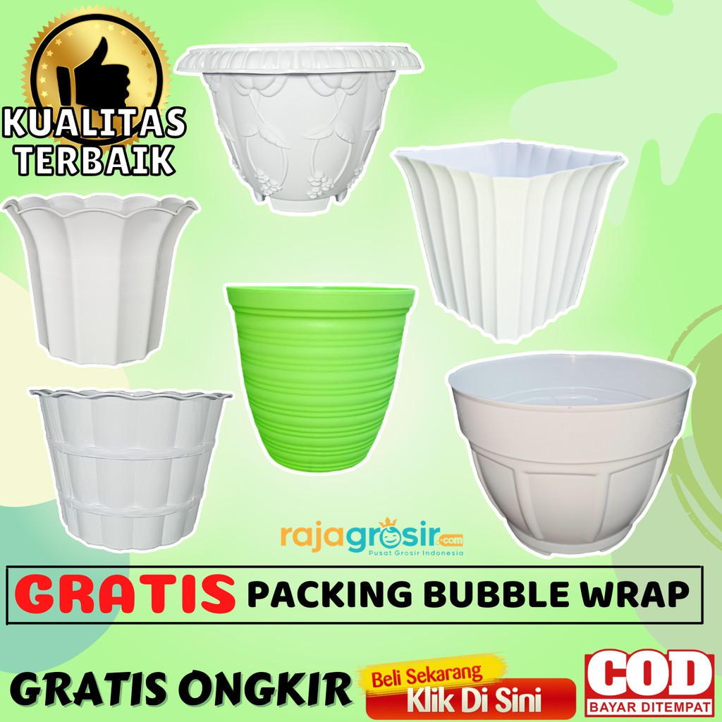 POT BUNGA PUTIH BESAR 22-25CM PLASTIK TANAMAN HIAS MURAH KAKTUS TAWON