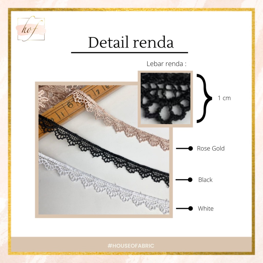 Renda MAHKOTA lebar 1cm renda Giper / Gyper / Ziper / Bordir ecer meteran