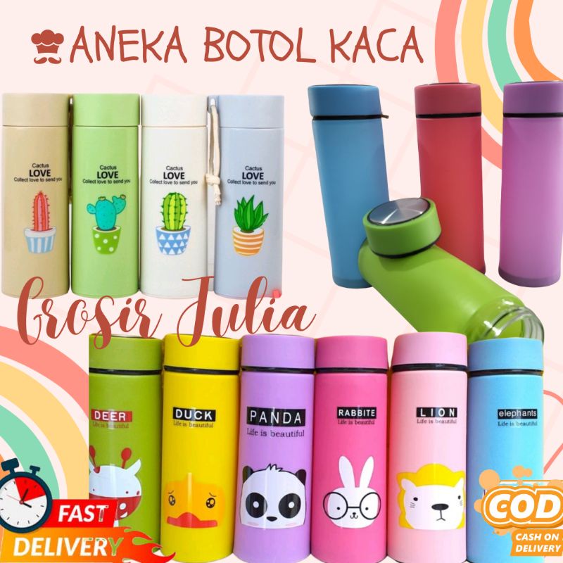 Botol minum kaca kaktus animal souvenir murah sovenir tumbler botol minum kaca polos warna