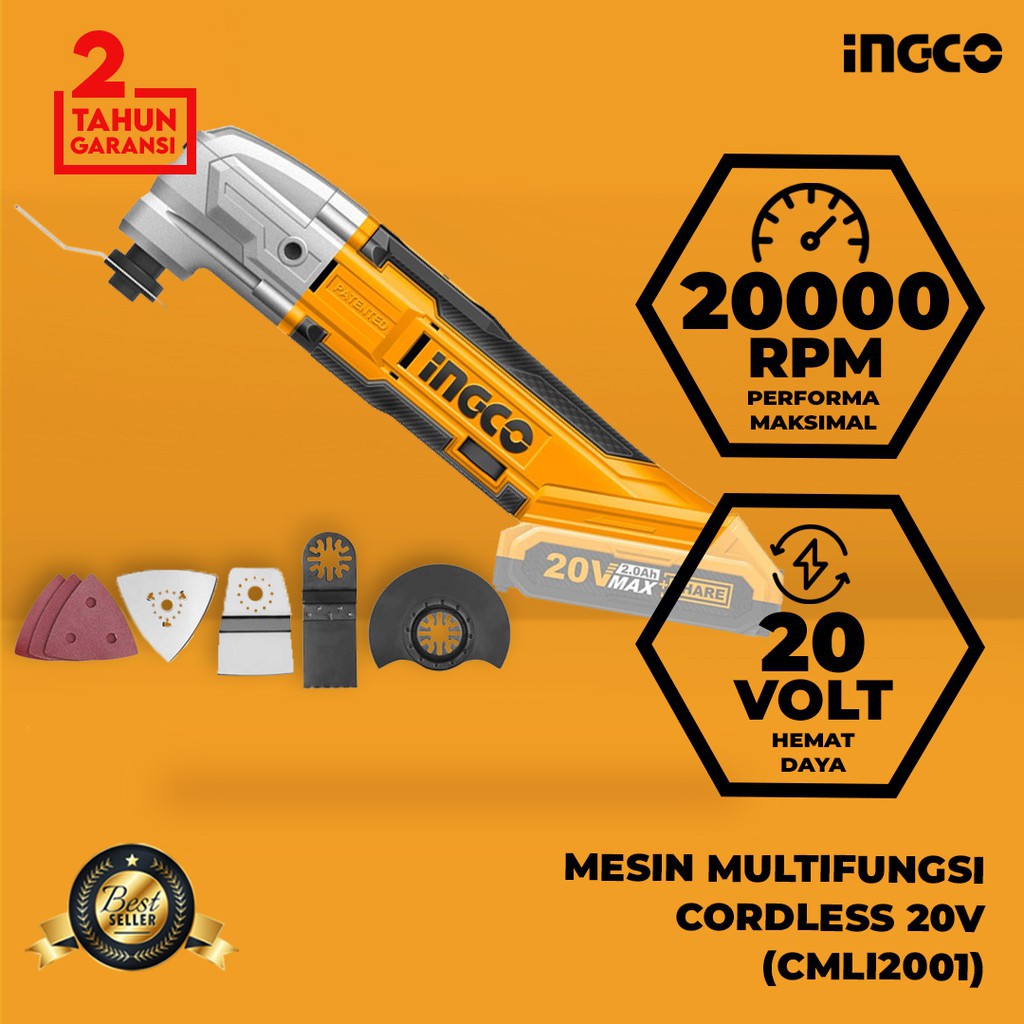 MESIN MULTI CUTTER OSKILASI CORDLESS 20V MESIN OSKILASI OSCILLATING AMPLAS MURAH INGCO CMLI2001