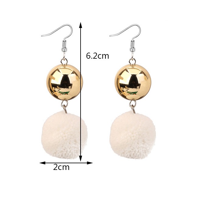 LRC Anting Gantung Elegant Fuzzy Ball Decorated Pom Earrings