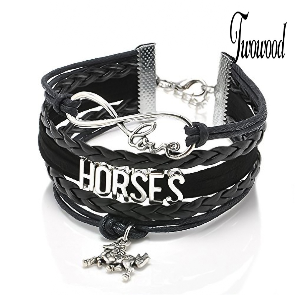 Gelang Multilayer Bahan Kulit Imitasi Desain Infinity Love Horse Untuk Wanita