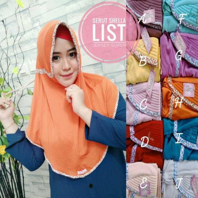 Kodr 0208 jilbab serut polos kombinasi bunga/serpol list bunga/jilbab serut polos list bunga