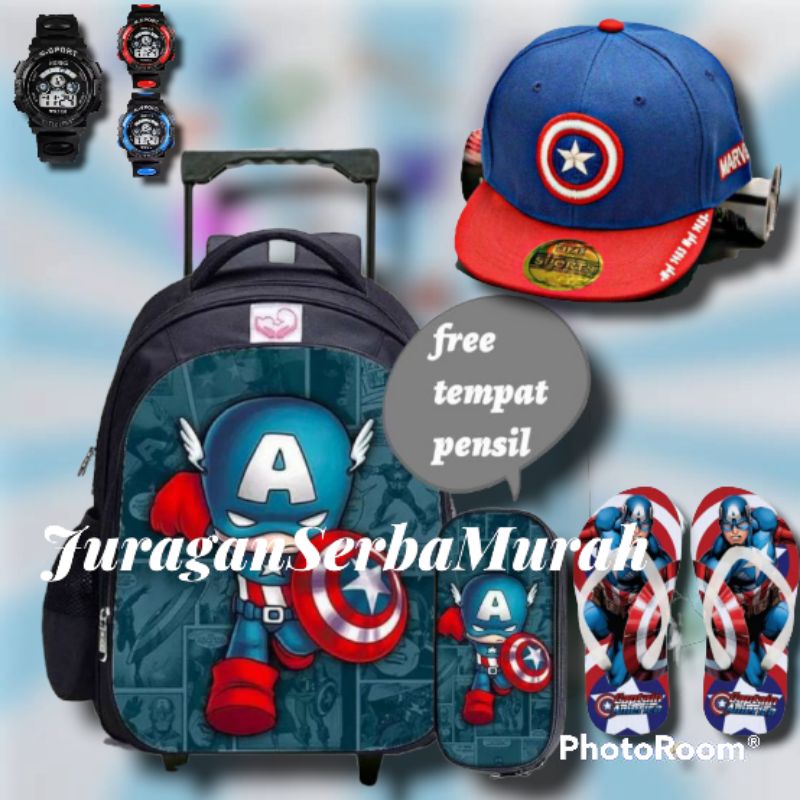 Tas Troley Tas Dorong Tas Ransel Fashion Sekolah Anak Laki Laki PAUD TK SD Marvel Super Hero