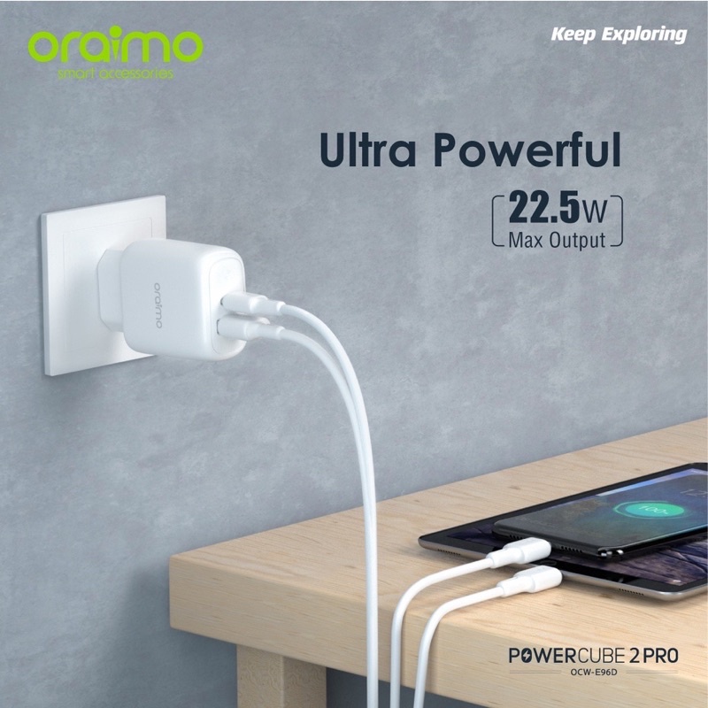 Oraimo OCW-E96D Charger Handphone Original Dual Port Smart Ultra Fast Charging Iphone/Android - Garansi 1 Tahun