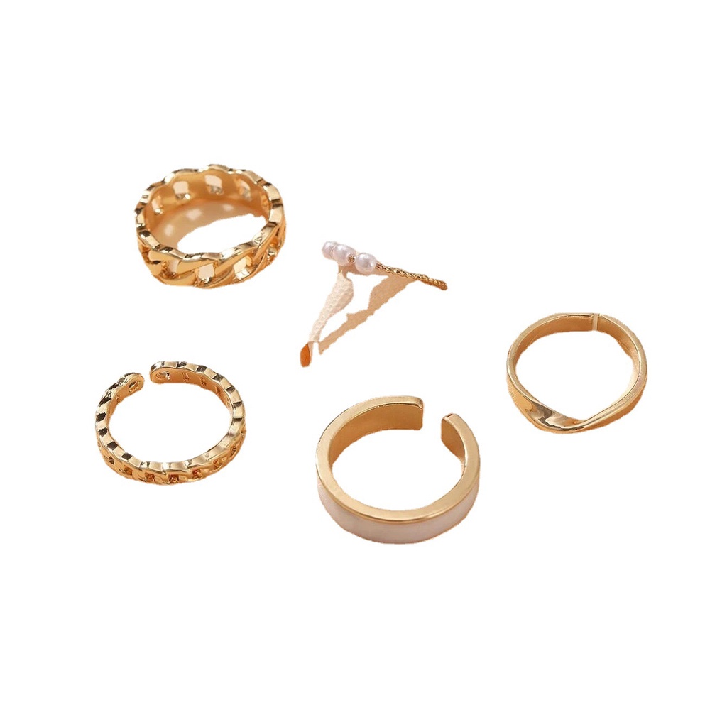 Cincin Set Fashion 5 pcs/set Retro Modern Marmer Mutiara Spiral Korea Dalika