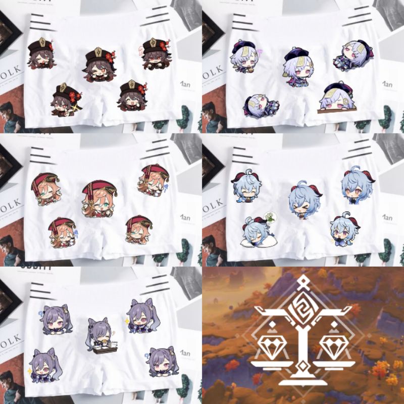 Underwear Boxer Pria Waifu dari Genshin Impact Karakter Liyue Ganyu Keqing Hutao Yanfei Qiqi