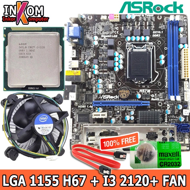 Paket Mainboard Motherboard Mobo h67 lga 1155 dengan processor i3