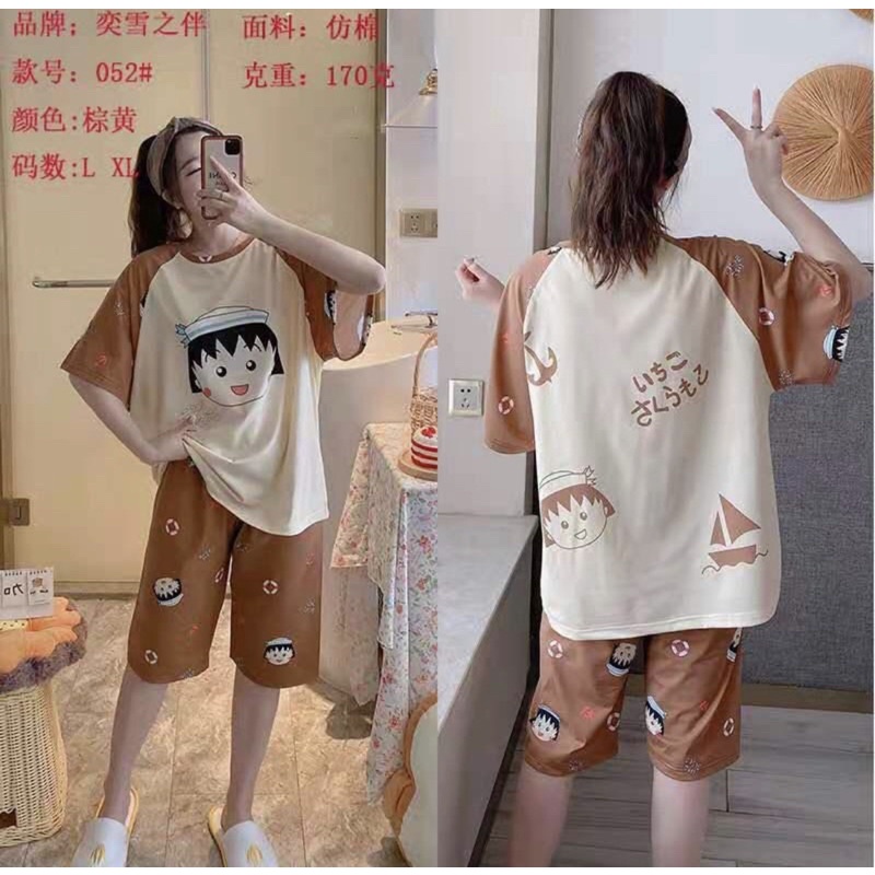 PIYAMA KAOS SPANDEX PREMIUM BAJU TIDUR STRECH OVERSIZE PAJAMAS KAOS SET CELANA 7/8 MOTIF CUTE