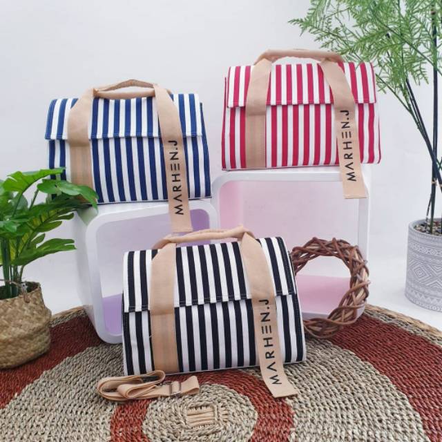 TAS SELEMPANG SALUR MARHEN J SALUR KANVAS MURAH  Real Pict 