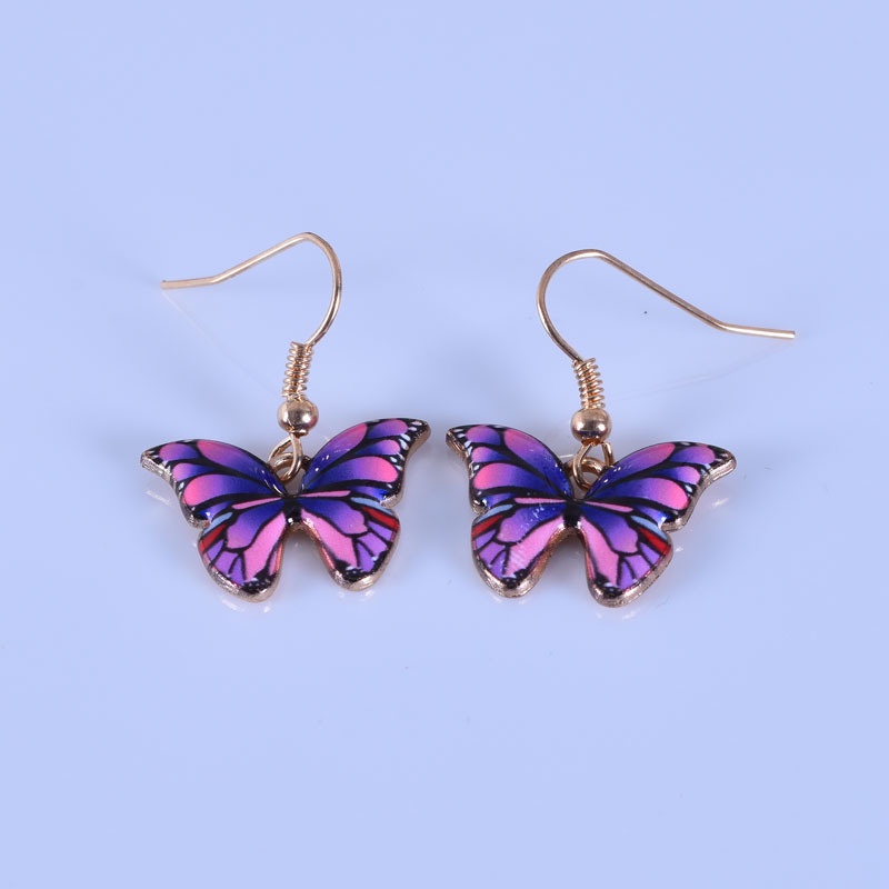 Set Kalung + Anting Kait Gantung Wanita Desain Kupu-Kupu Hias Manik Multi Warna Gaya Retro Korea Butterfly