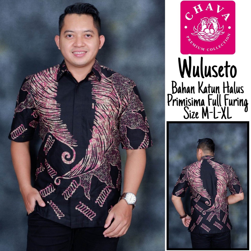 Kemeja batik lengan panjang pendek terbaru baju batik warna hitam lapis furing premium WULUSETO