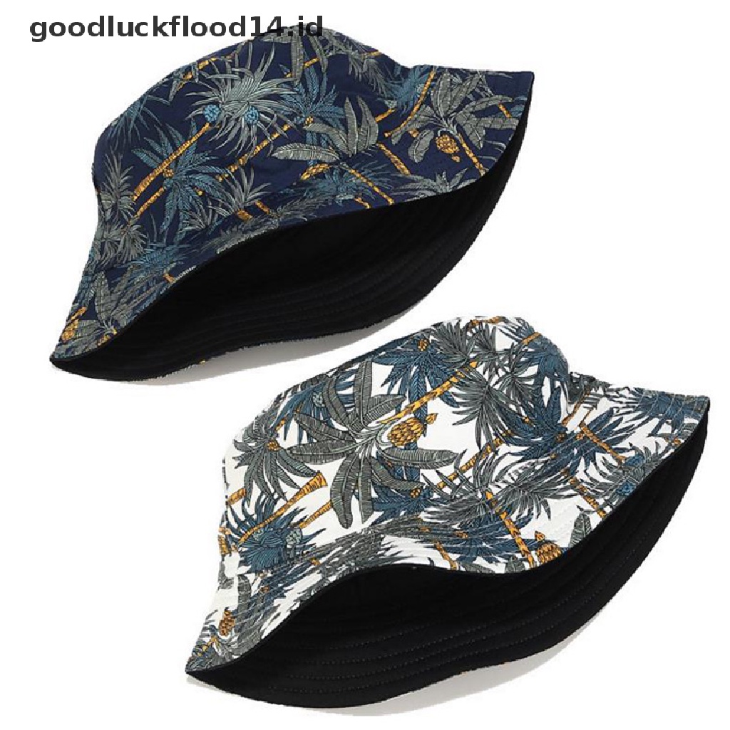 [OOID] Fashion Double Sided Cartoon Graffiti Bucket Hat Travel Sun Cap Men Women New ID