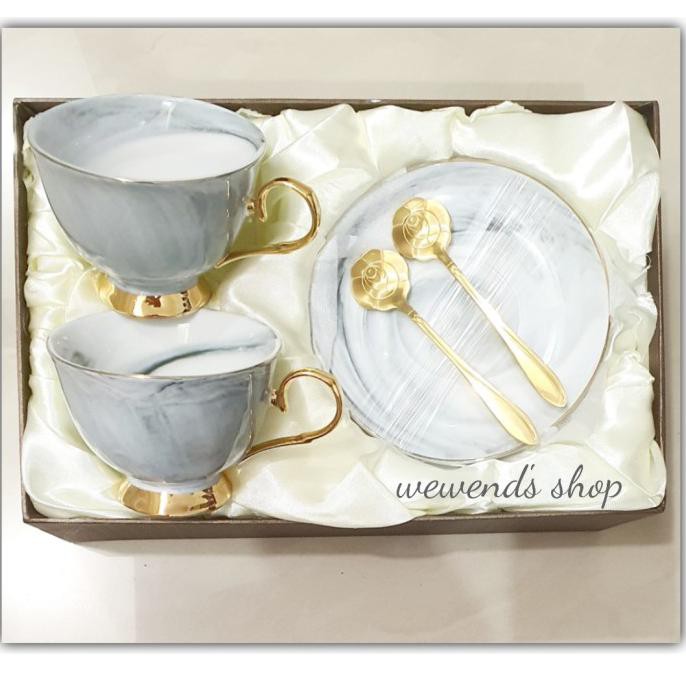 Cangkir Marble Keramik Pink - 1 set