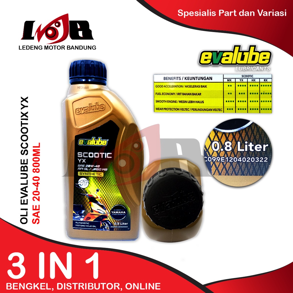 Evalube Scootic Gold YX Oli Mesin Motor Universal Oil Scooter Vespa Honda Yamaha Suzuki 4 Tax 800ml