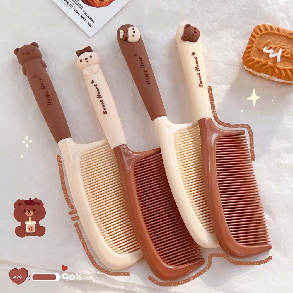 Needway   Sisir Kartun Resin Kawaii Bear Bunny Hairdressing Milk Tea Gagang Warna Sikat Rambut