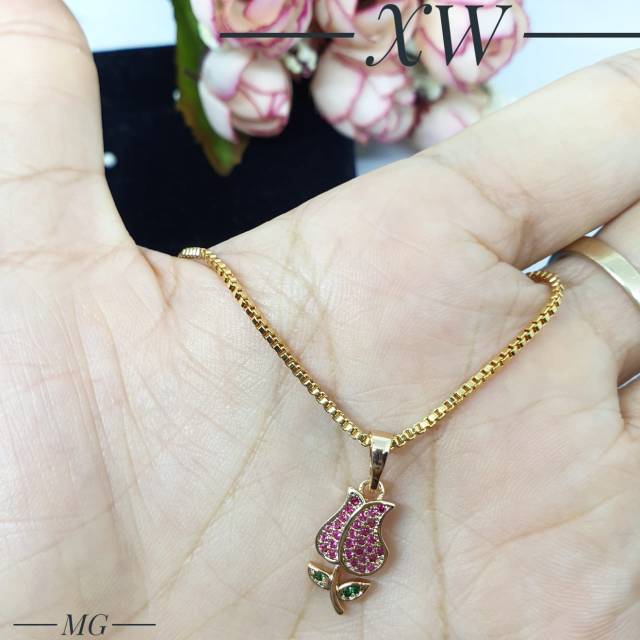 Kalung xuping bunga mata pink