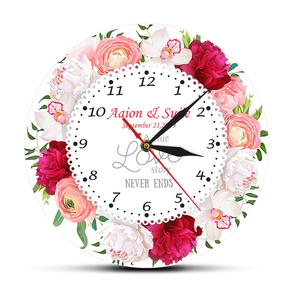 A True Love Story Never Ends Custom Name Married Date Modern Wall Clock Anniversary Shopee Indonesia