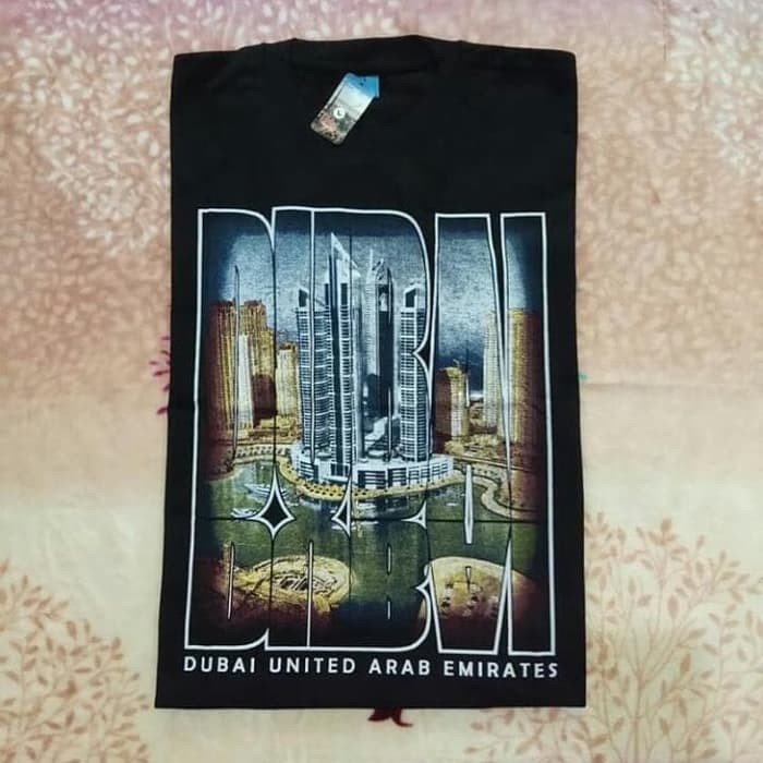 NV157 Souvenir kaos Dubai hitam dari negara Dubai Uni Emirate Arab