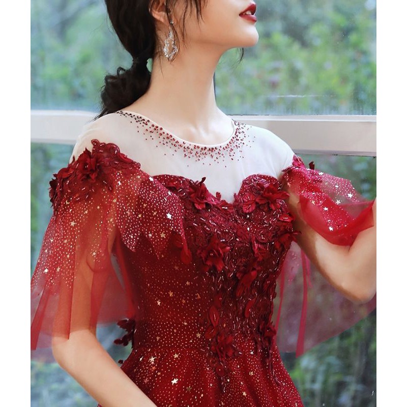 Jual Nw 955 Xs 2xl Custom Size Gaun Pesta Impor Gaun Sangjit Gaun Maroon Gaun Merah Dress Pesta
