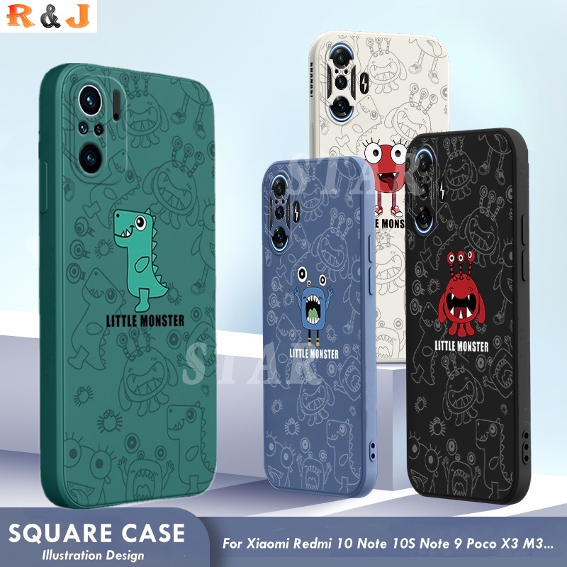 Casing Redmi 10C  Redmi Note 11 Pro Note 10 Pro Note10S Note9S Xiaomi Poco X3 Pro X3NFC M3 Note8 Fashion Small Monster Pattern Soft Square Silicone Case