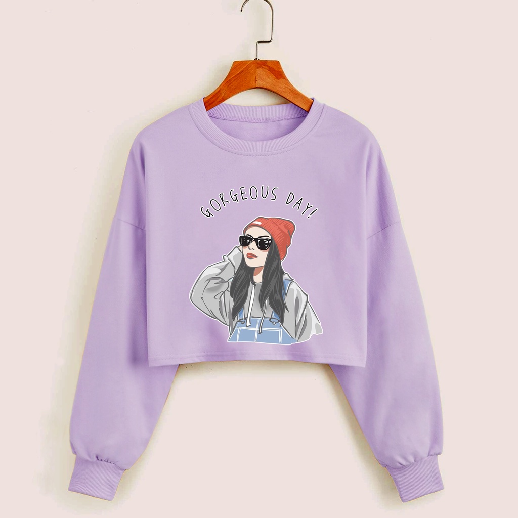 Sweater croope wanita GORGEOUS DAY baju croptee cewek murah