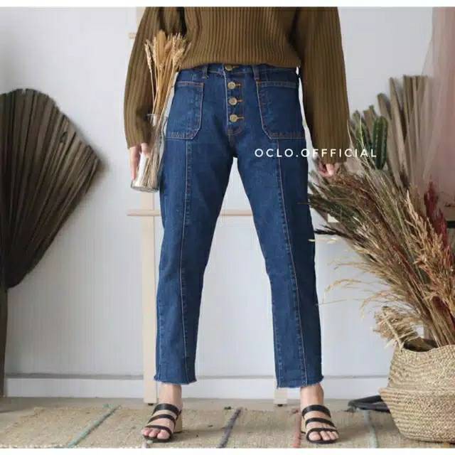 Celana Wanita Pocket Button Jeans