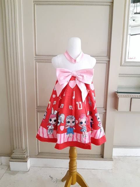 81092 LOL RIBBON MUSIC RED BLUE PINK / GAUN PESTA ANAK PEREMPUAN / DRESS LOL IMPORT KOREA MURAH LUCU