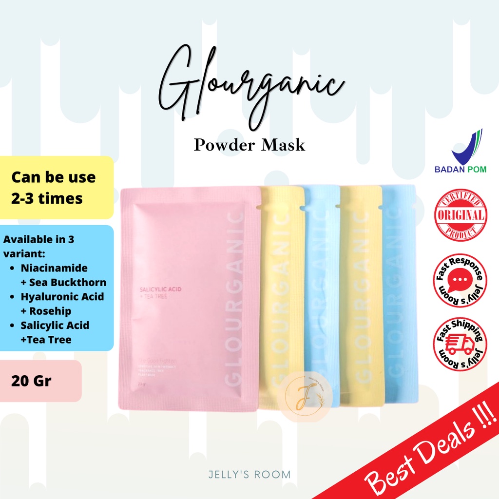 (READY) (BPOM) Glourganic Powder Mask/ Wash Off Mask - Niacinamide - Hyaluronic - Salicylic Acid