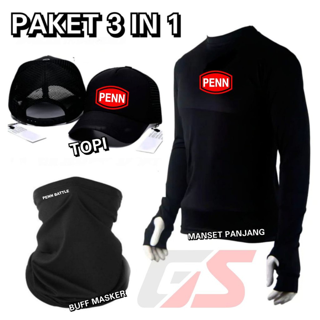 Paket Lengkap Jersey Mancing Topi Mancing Masker Buff Mancing Penn Paket 3 in 1 Perlengkapan Mancing