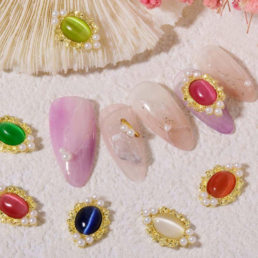 AUGUSTINA Agustina Opal Kuku Rhinestones Mutiara Imitasi Fashion Dekorasi Kuku Manicure Cat Eye Nail Stones Frame Nail Ornaments