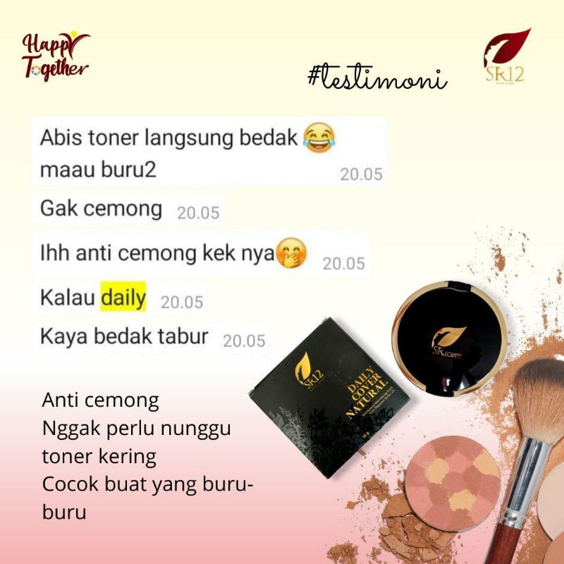 Daily Cover Natural SR12 Bedak Padat Pelindung Wajah Dari Sinar Matahari Compact Powder Anti Luntur Waterproof Tahan Lama Ringan Dipakai Glowing Sempurna