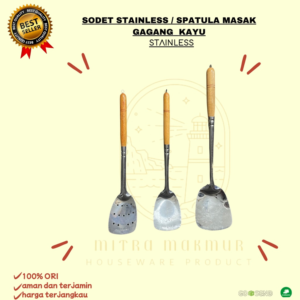 NEW!! SPATULA MASAK KECIL / SODET STAINLESS GAGANG KAYU KECIL