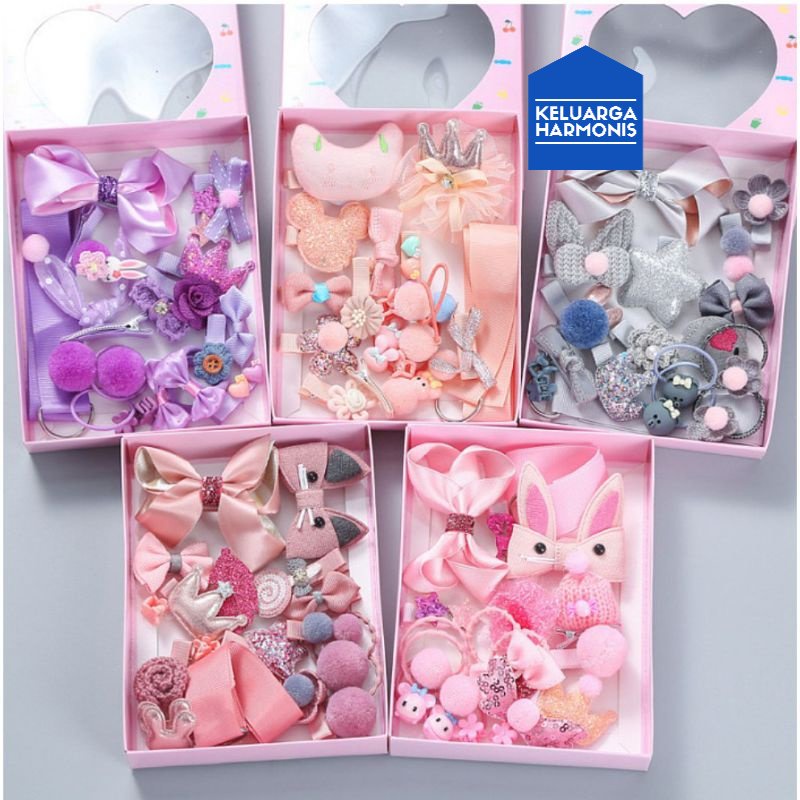 Ikat Rambut Anak-Anak 18 in 1 Jepitan Rambut Anak / Aksesoris Rambut (Free Box)
