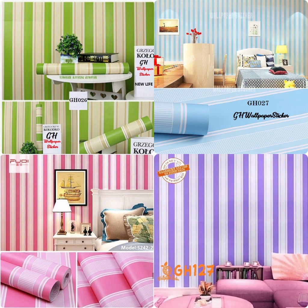 PROMO TERMURAH !! Wallpaper Dinding Stiker Motif Salur Size 45cm x 10m BISA COD