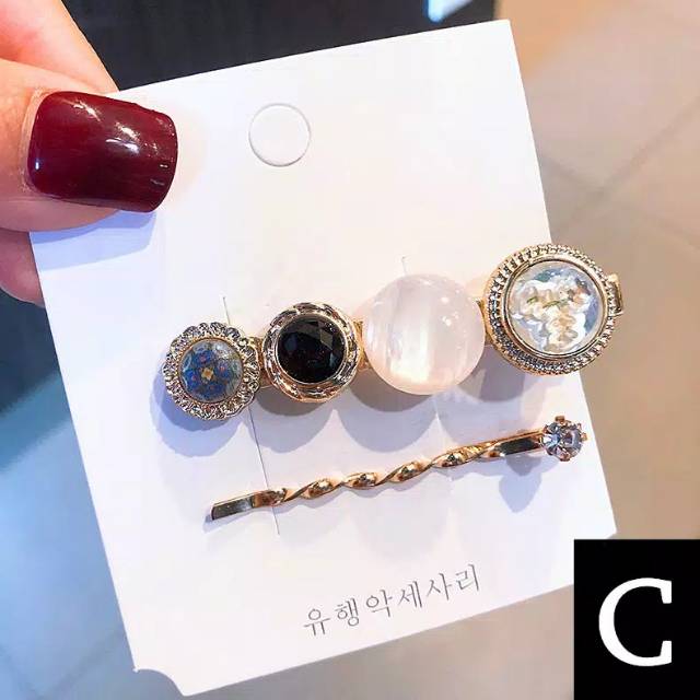 Jepit set mutiara korea baru desain batu dan mutiarA. Korean pearl hairpin set