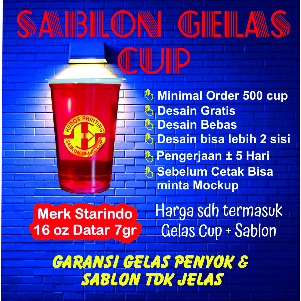 Sablon Cup Datar Starindo 16oz Tebal