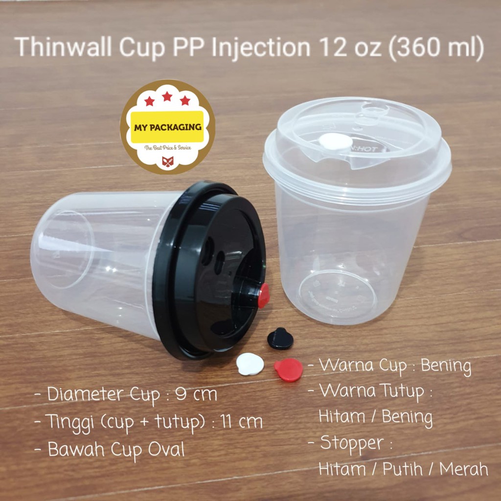 Gelas Boba / Cup PP Injection OVAL 380ml 12oz (25set - Cup+tutup+stopper) PREMIUM