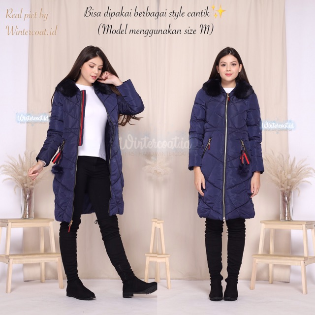 Long winter coat warna biru wanita women mantel jaket jacket cewek musim dingin jumbo Lorraine