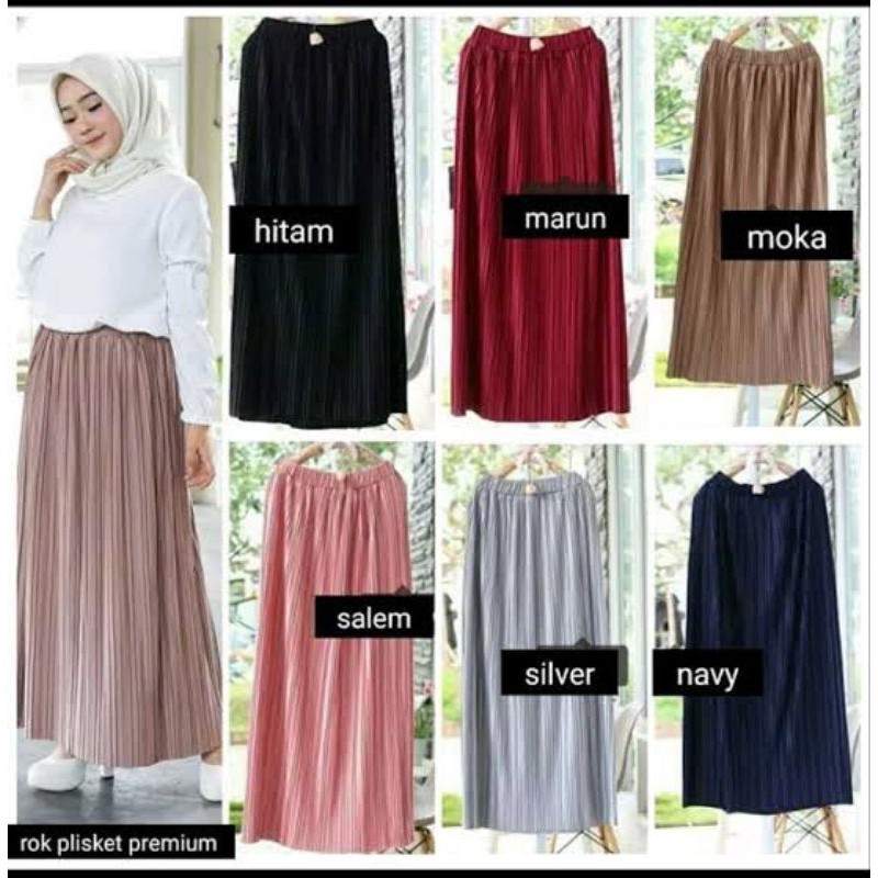 Fashion Muslim Rok Plisket Bawahan Wanita Rok Plisket Jumbo