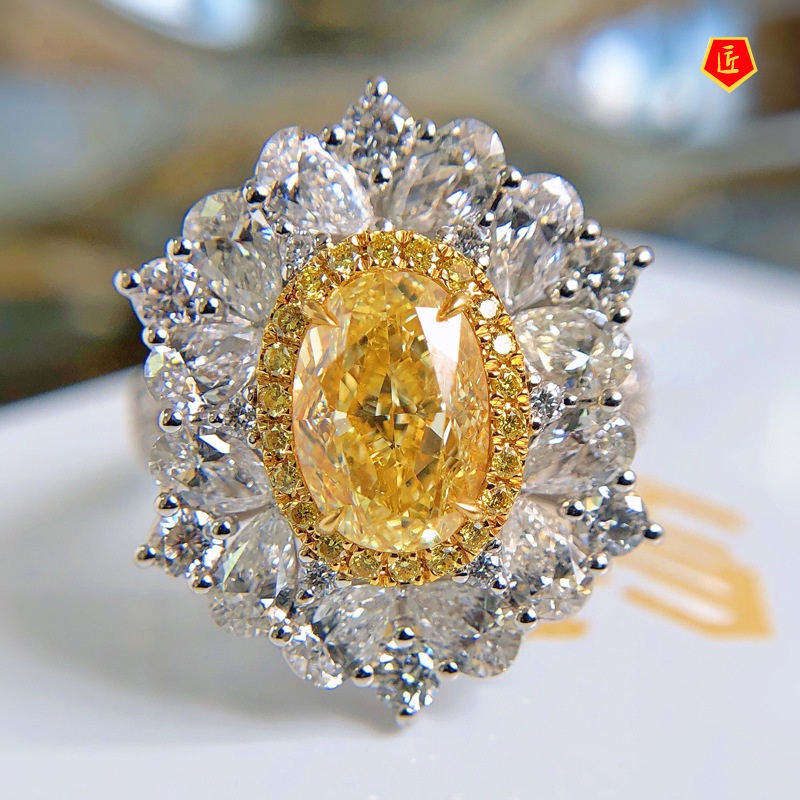 [Ready Stock]Luxury Elegant Yellow Diamond Colored Gems Ring